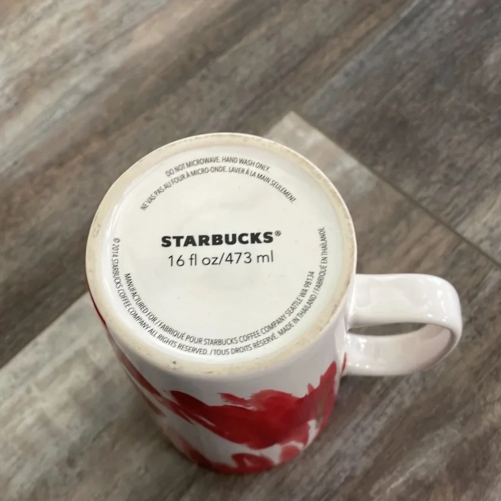 Starbucks Coffee Ceramic Mug Cup 2014 Gold Circle